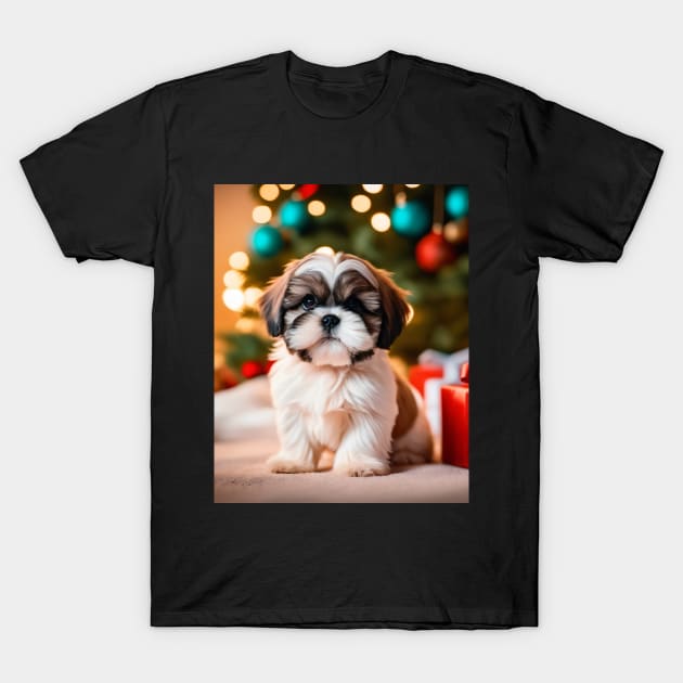 Shih Tzu Puppy with Christmas Gifts T-Shirt by nicecorgi